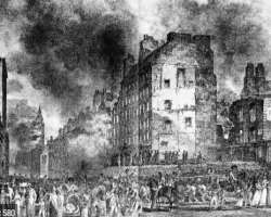 The old town suffered a huge fire in 1824. Various important between St. Giles Cathedral and the Tron Kirk were destroyed in this fire. The event is p